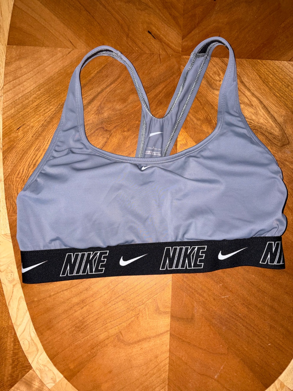 Nike Light Gray Racerback Sports Bra with Black Logo Band